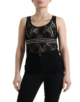 Dolce & Gabbana Black Logo Stripe Lace Sleeveless Tank Top -   -  Dolce & Gabbana.